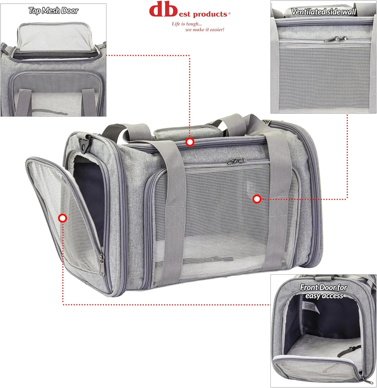 dbest products Pet Smart Cart Carrier Sport, Grey, Soft Sided Collapsible Folding Travel Bag, Dog Cat Airline Approved Tote Luggage Backpack