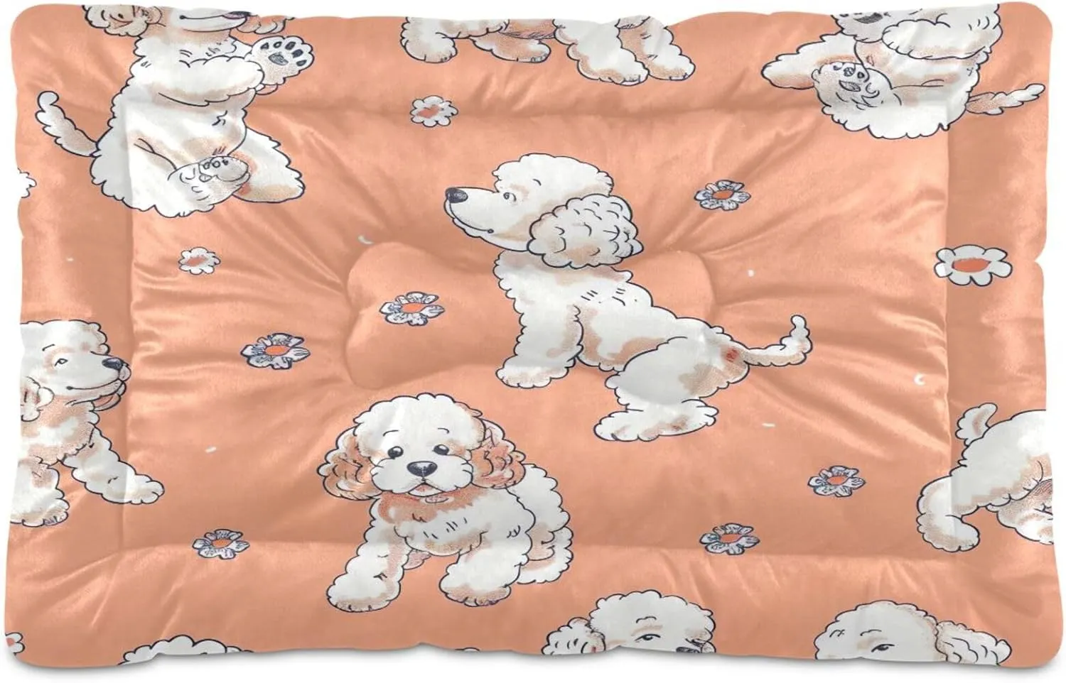 Dog Bed Mat No-Slip Self Warming Crate Mat Comfy & Thick Pet Sleeping Mat Machine Washable Kennel Pad Dog Bed for for Medium Small Dogs, 18" x 24", Cute White Dog
