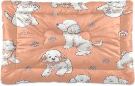 Dog Bed Mat No-Slip Self Warming Crate Mat Comfy & Thick Pet Sleeping Mat Machine Washable Kennel Pad Dog Bed for for Medium Small Dogs, 18" x 24", Cute White Dog