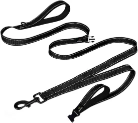 Double Handle Dog Leash Heavy Duty, Built-in Elastic Two Handle Dog Leash, Child Co Walk Shock Absorber Training Dog Leash with Reflective Stitching for High Visibility in Low Light Condition, Black