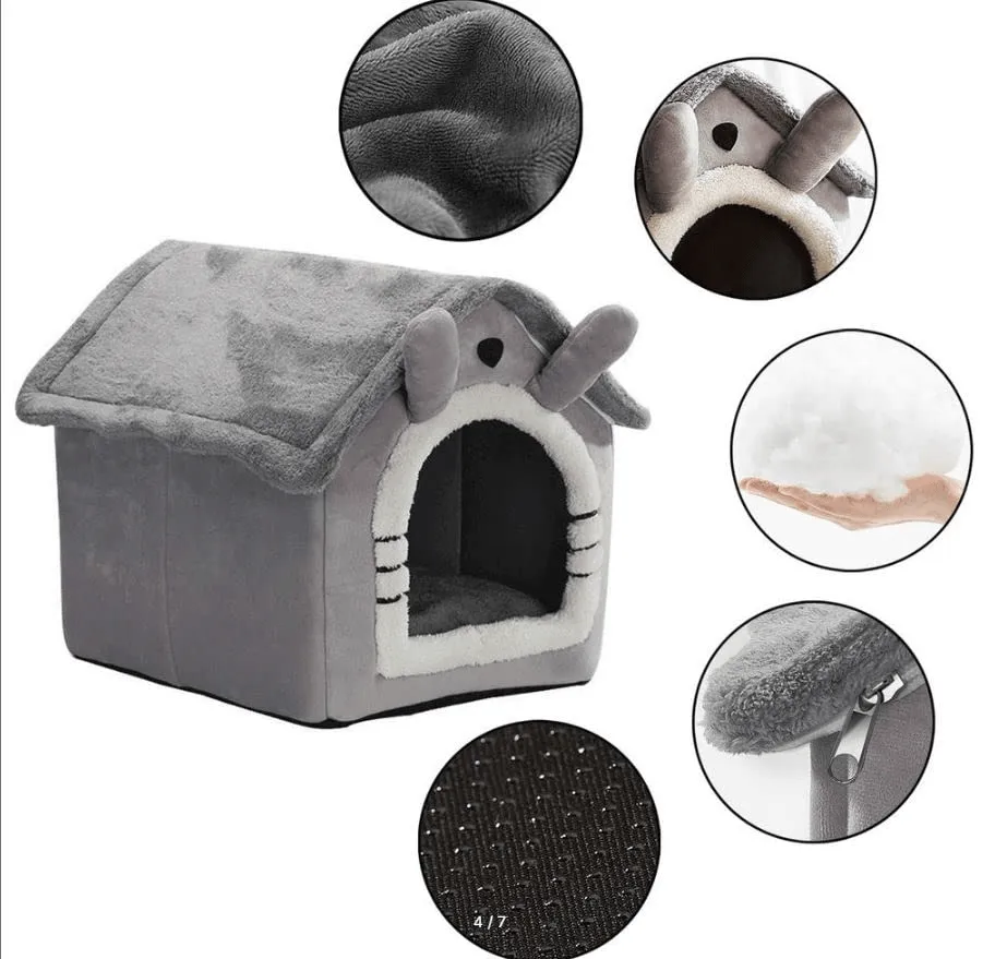 Dratal Cat & Dog House Kennel Soft Pet Bed Small Cat Tent Indoor Enclosed Warm Plush Sleeping Nest Basket with Removable Cushion Pet Supplies