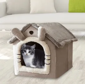 Dratal Cat & Dog House Kennel Soft Pet Bed Small Cat Tent Indoor Enclosed Warm Plush Sleeping Nest Basket with Removable Cushion Pet Supplies