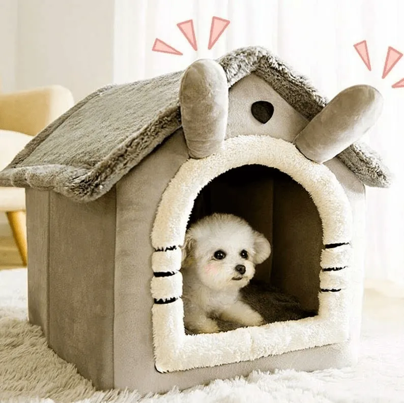 Dratal Cat & Dog House Kennel Soft Pet Bed Small Cat Tent Indoor Enclosed Warm Plush Sleeping Nest Basket with Removable Cushion Pet Supplies