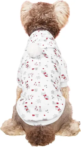 DroolingDog Small Dog Christmas Hoodies Fleece Warm Outfits for Dogs Christmas Sweater Xmas Hoodie for Small Dogs Christmas Sweatshrit Rudolph Reindeer Pattern with Leash Hole