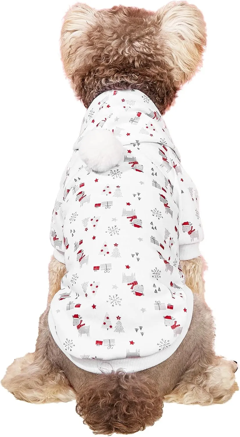 DroolingDog Small Dog Christmas Hoodies Fleece Warm Outfits for Dogs Christmas Sweater Xmas Hoodie for Small Dogs Christmas Sweatshrit Rudolph Reindeer Pattern with Leash Hole