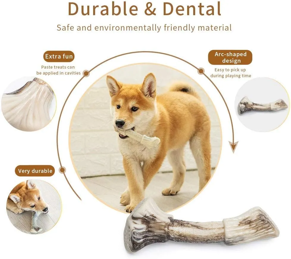 Durable Nylon Dog Chew Toys for Aggressive Chewers Large Medium Small Breeds, Indestructible Tough Dog Toy for Dog Teething Puppies (Antler Shape, 7.16 inches)