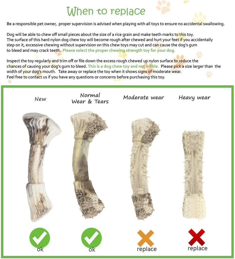Durable Nylon Dog Chew Toys for Aggressive Chewers Large Medium Small Breeds, Indestructible Tough Dog Toy for Dog Teething Puppies (Antler Shape, 7.16 inches)