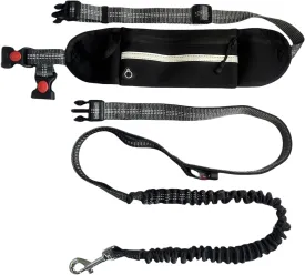 FJ Four Joys Hands Free Dog Leash with Zipper Pouch, Waist Leash for Dog Walking with Shock Absorbing Bungee for Walking, Jogging and Running (Black)