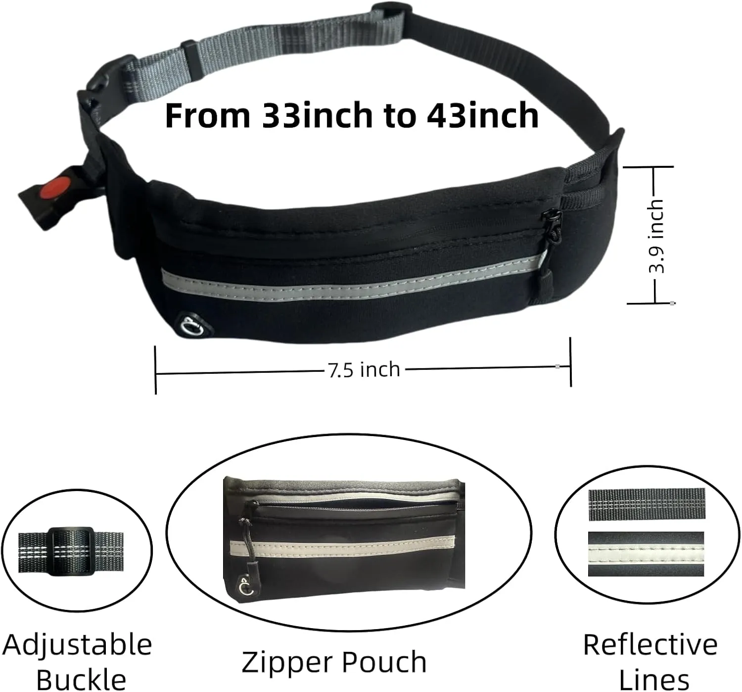 FJ Four Joys Hands Free Dog Leash with Zipper Pouch, Waist Leash for Dog Walking with Shock Absorbing Bungee for Walking, Jogging and Running (Black)