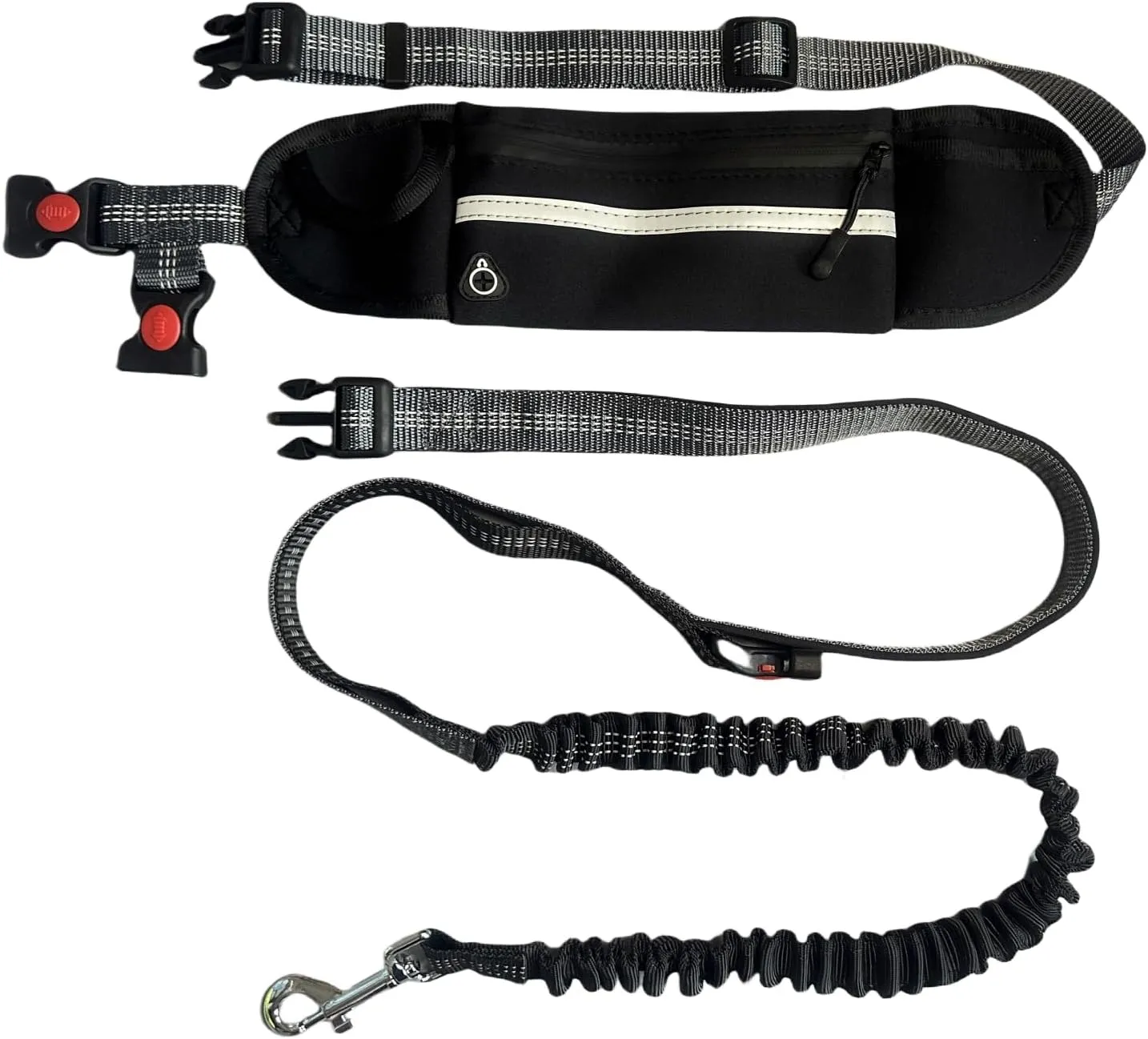 FJ Four Joys Hands Free Dog Leash with Zipper Pouch, Waist Leash for Dog Walking with Shock Absorbing Bungee for Walking, Jogging and Running (Black)