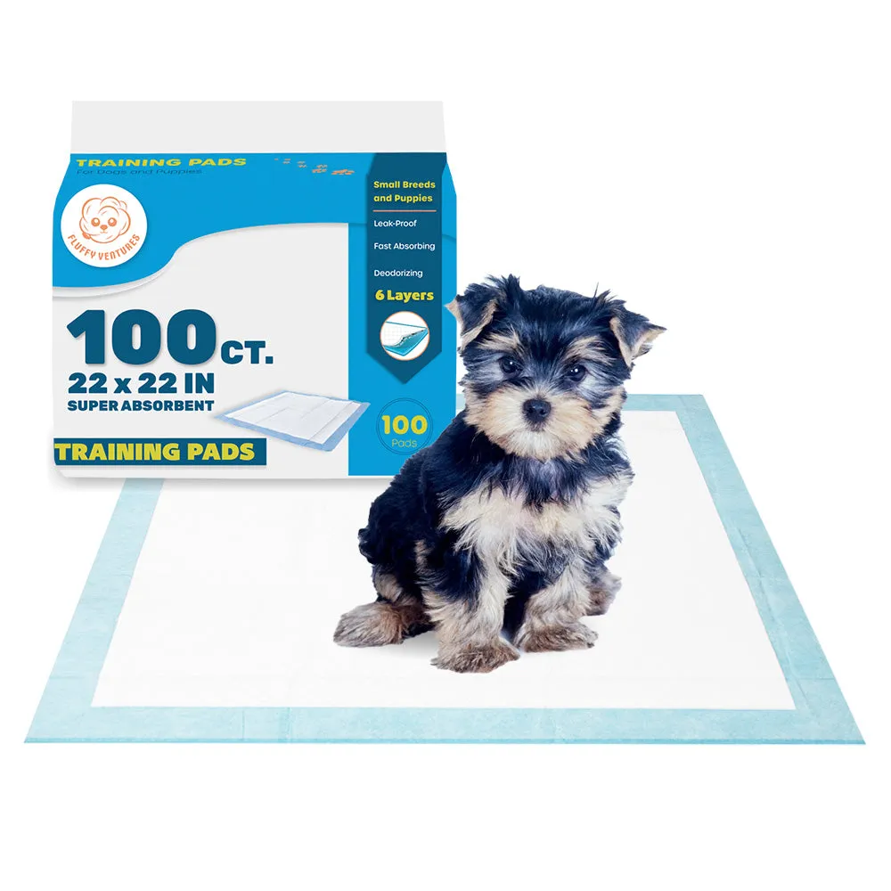 Fluffy Ventures Pet Potty Training Pads - Dog and Puppy, 22" x 22", 100/600/1200 Count, Bulk