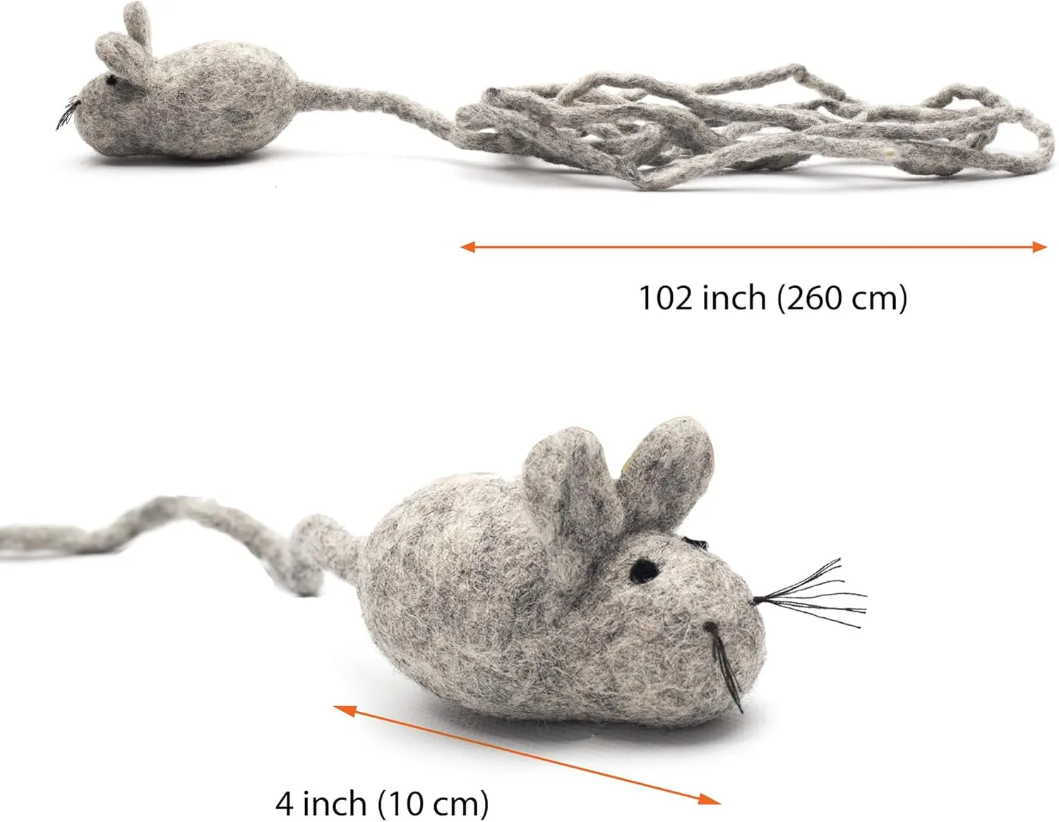 Glaciart One Felt Mouse Cat Toy  Soft Fuzzy Enrichment 100% Natural Wool - Interactive Catnip Play Cat Toy Set - Safe for Pets, Non-AZO Colored Dyes - 100 Long