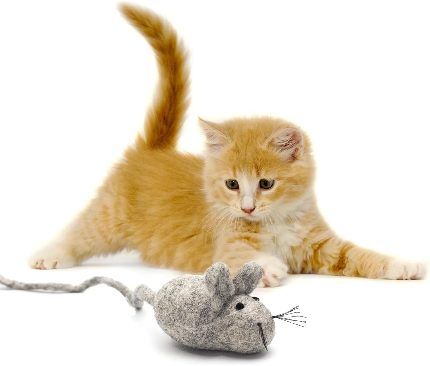 Glaciart One Felt Mouse Cat Toy  Soft Fuzzy Enrichment 100% Natural Wool - Interactive Catnip Play Cat Toy Set - Safe for Pets, Non-AZO Colored Dyes - 100 Long
