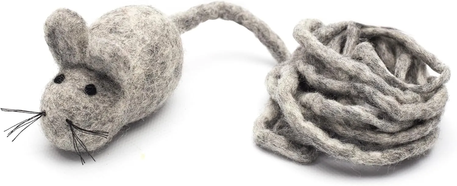 Glaciart One Felt Mouse Cat Toy  Soft Fuzzy Enrichment 100% Natural Wool - Interactive Catnip Play Cat Toy Set - Safe for Pets, Non-AZO Colored Dyes - 100 Long