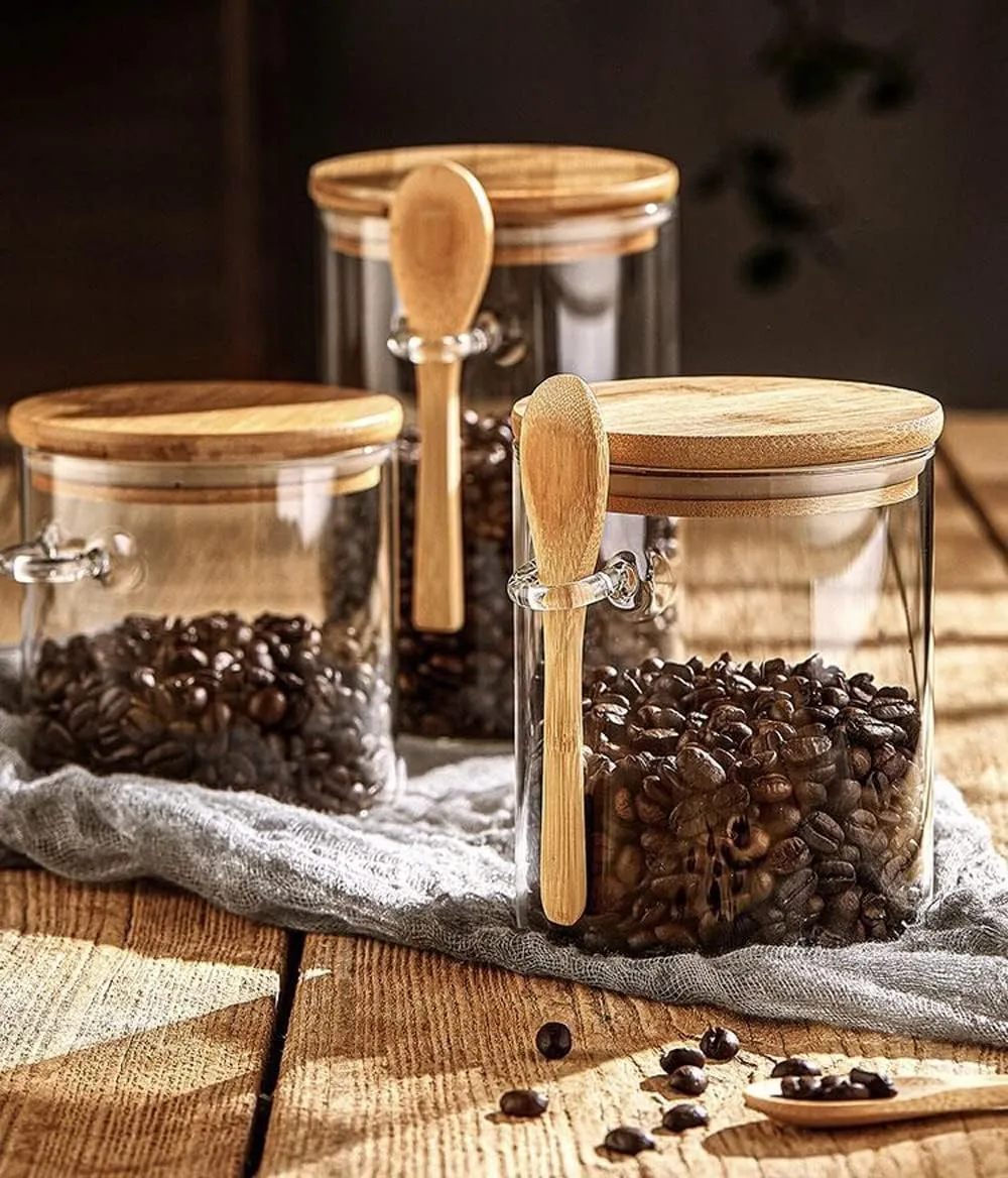 Glass Food Storage Containers with Lid17fl.oz, Glass Jars with Airtight Lid, Clear Food Storage Jar, Coffee Glass Canister For Pantry Noodles Flour Cereal Sugar Tea Coffee Beans