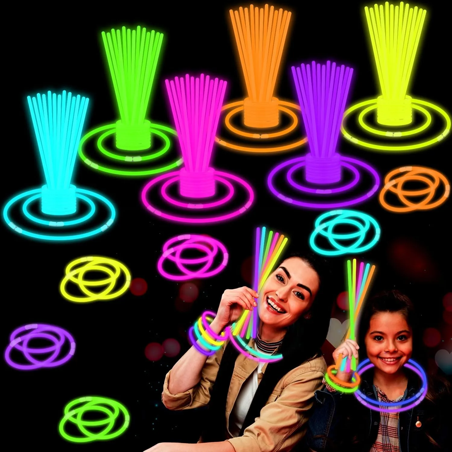 Glow Sticks Party Pack 8"-50,4th of July Light up Bracelets & Necklaces Accessories for Kids, Neon Glow in the Dark Party Favor Supplies Decoration for Birthday Camping Wedding Dance Parade Activities