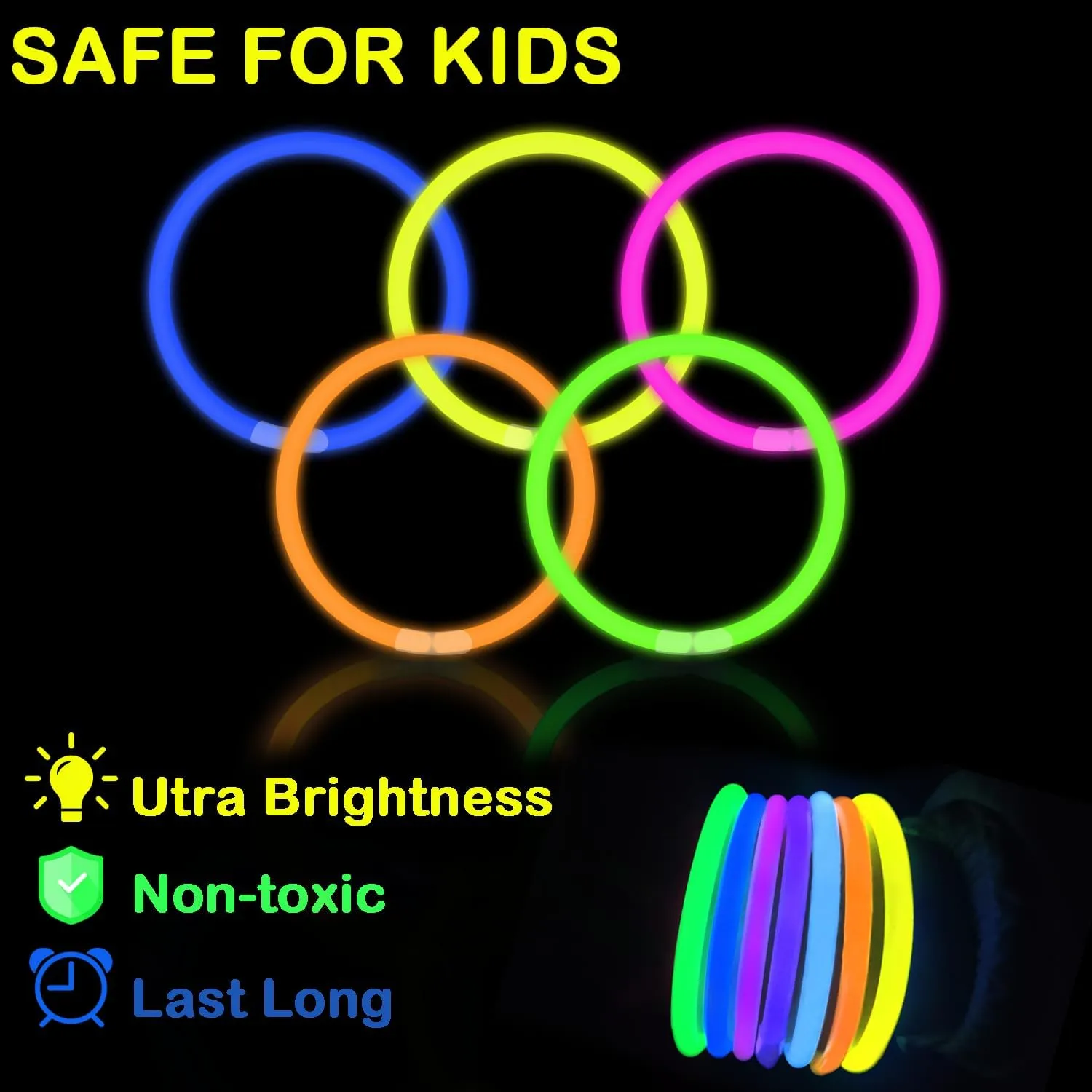 Glow Sticks Party Pack 8"-50,4th of July Light up Bracelets & Necklaces Accessories for Kids, Neon Glow in the Dark Party Favor Supplies Decoration for Birthday Camping Wedding Dance Parade Activities