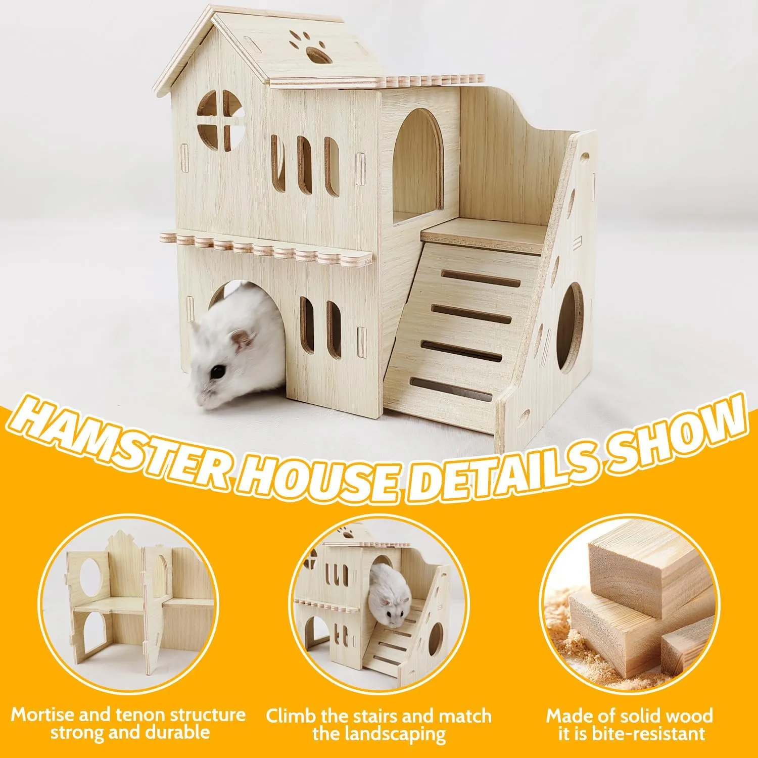 Hamster House with Slide, Double-Decker Hut, Guinea Pig Castle, Small Animal Habitat Decor