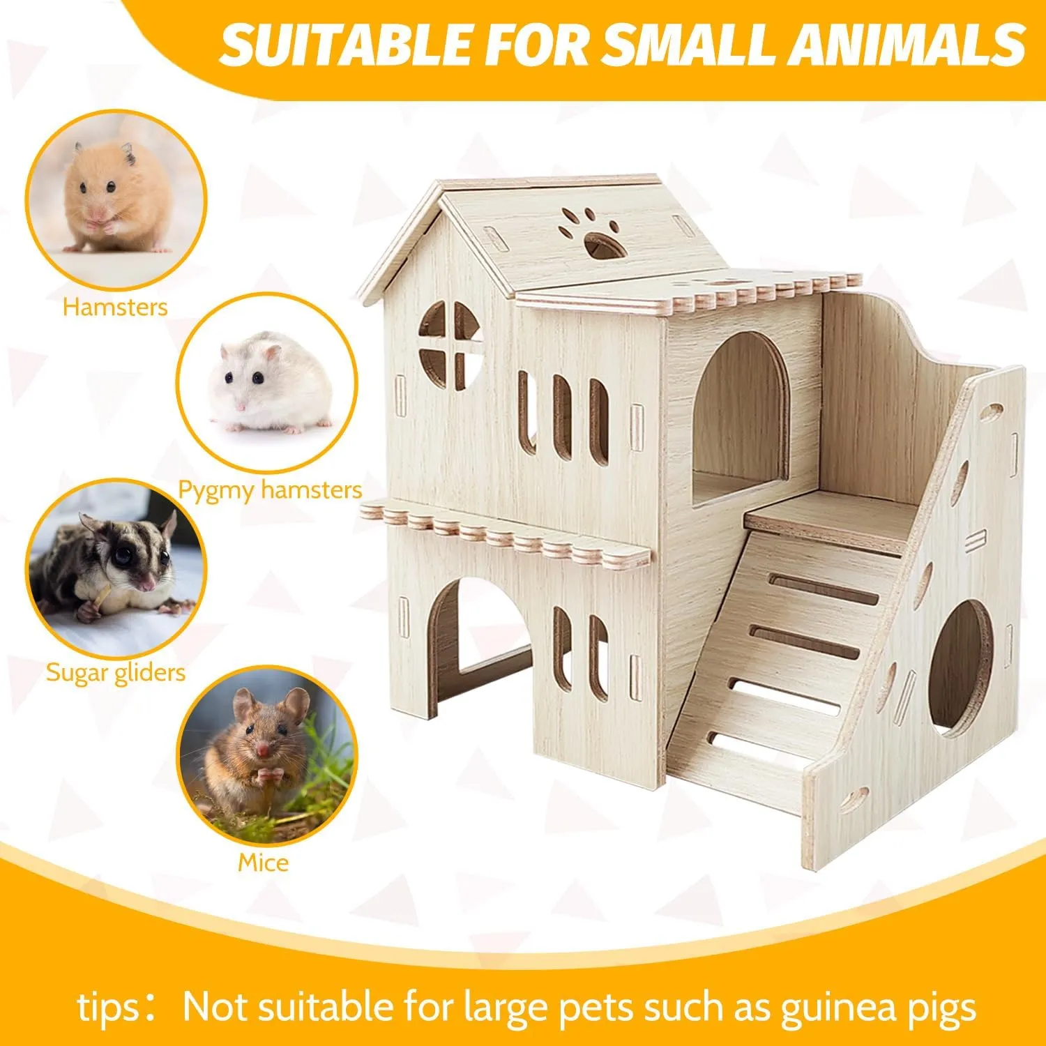 Hamster House with Slide, Double-Decker Hut, Guinea Pig Castle, Small Animal Habitat Decor