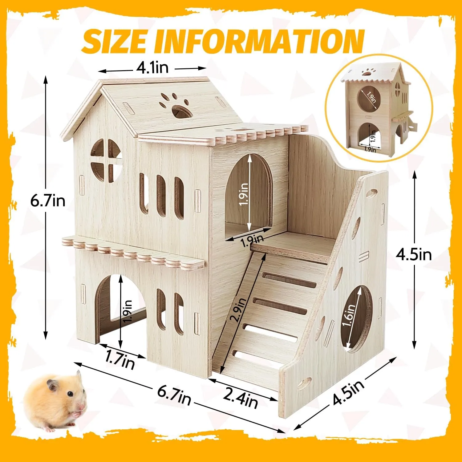 Hamster House with Slide, Double-Decker Hut, Guinea Pig Castle, Small Animal Habitat Decor
