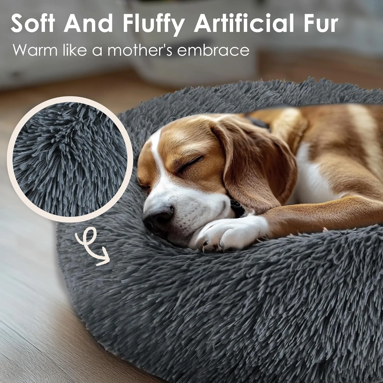 Hoewina Dog & Cat Bed, 20in Cat Beds for Indoor Cats, Calming Donut Bed for Puppy and Kitten, Washable Round Fluffy Pet Bed for Small Medium Dogs and Cats (Dark Grey)