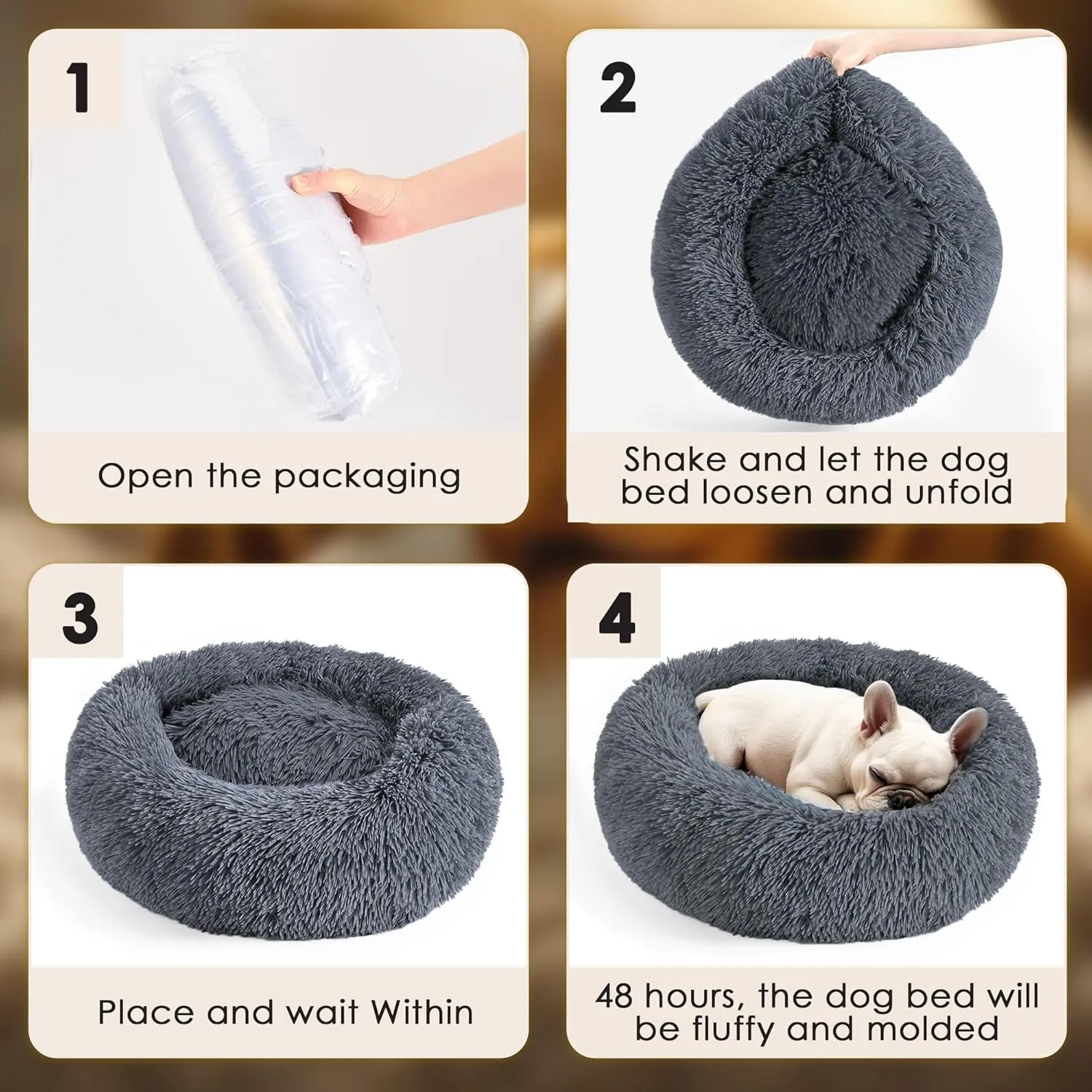 Hoewina Dog & Cat Bed, 20in Cat Beds for Indoor Cats, Calming Donut Bed for Puppy and Kitten, Washable Round Fluffy Pet Bed for Small Medium Dogs and Cats (Dark Grey)