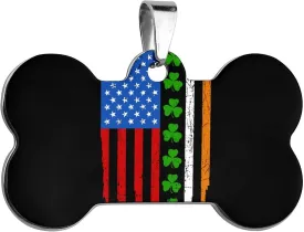 Irish American Flag Stainless Steel Pet ID Tags Personalized Dog and Cat Tags Cute Collar Tags Bone Shape