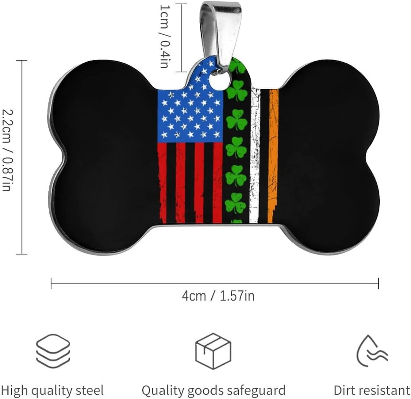 Irish American Flag Stainless Steel Pet ID Tags Personalized Dog and Cat Tags Cute Collar Tags Bone Shape