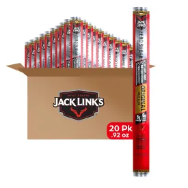 Jack Link's Beef Sticks, Original Zero Sugar  Protein Snack, Meat Stick with 5g of Protein, Meat Snack Sticks Made with 100% Beef, Keto & Paleo Diet Friendly, Individually Wrapped  0.92 Oz. (20 Count)