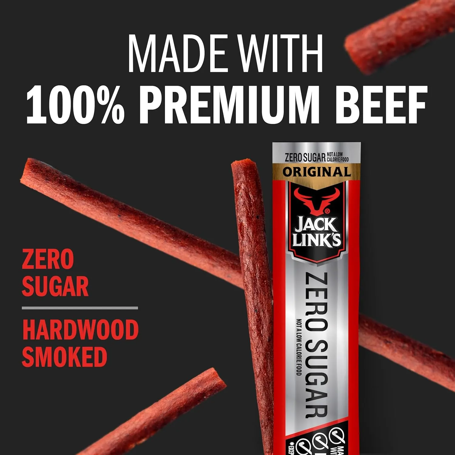 Jack Link's Beef Sticks, Original Zero Sugar  Protein Snack, Meat Stick with 5g of Protein, Meat Snack Sticks Made with 100% Beef, Keto & Paleo Diet Friendly, Individually Wrapped  0.92 Oz. (20 Count)