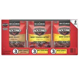 Jack Link's Variety Beef Jerky, 9 Count, 1.25 oz package, 11.25 oz net