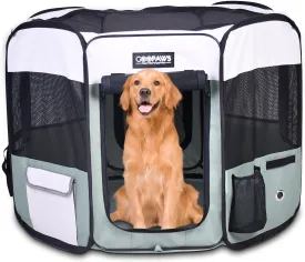 JESPET 61" Pet Dog Playpens, Portable Soft Dog Exercise Pen Kennel with Carry Bag for Puppy Cats Kittens Rabbits,Shale Green
