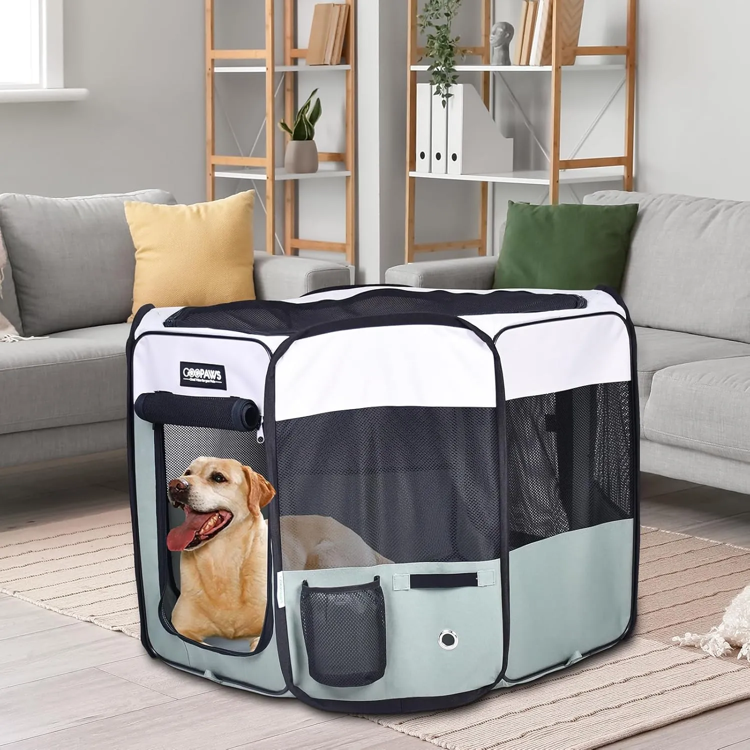 JESPET 61" Pet Dog Playpens, Portable Soft Dog Exercise Pen Kennel with Carry Bag for Puppy Cats Kittens Rabbits,Shale Green
