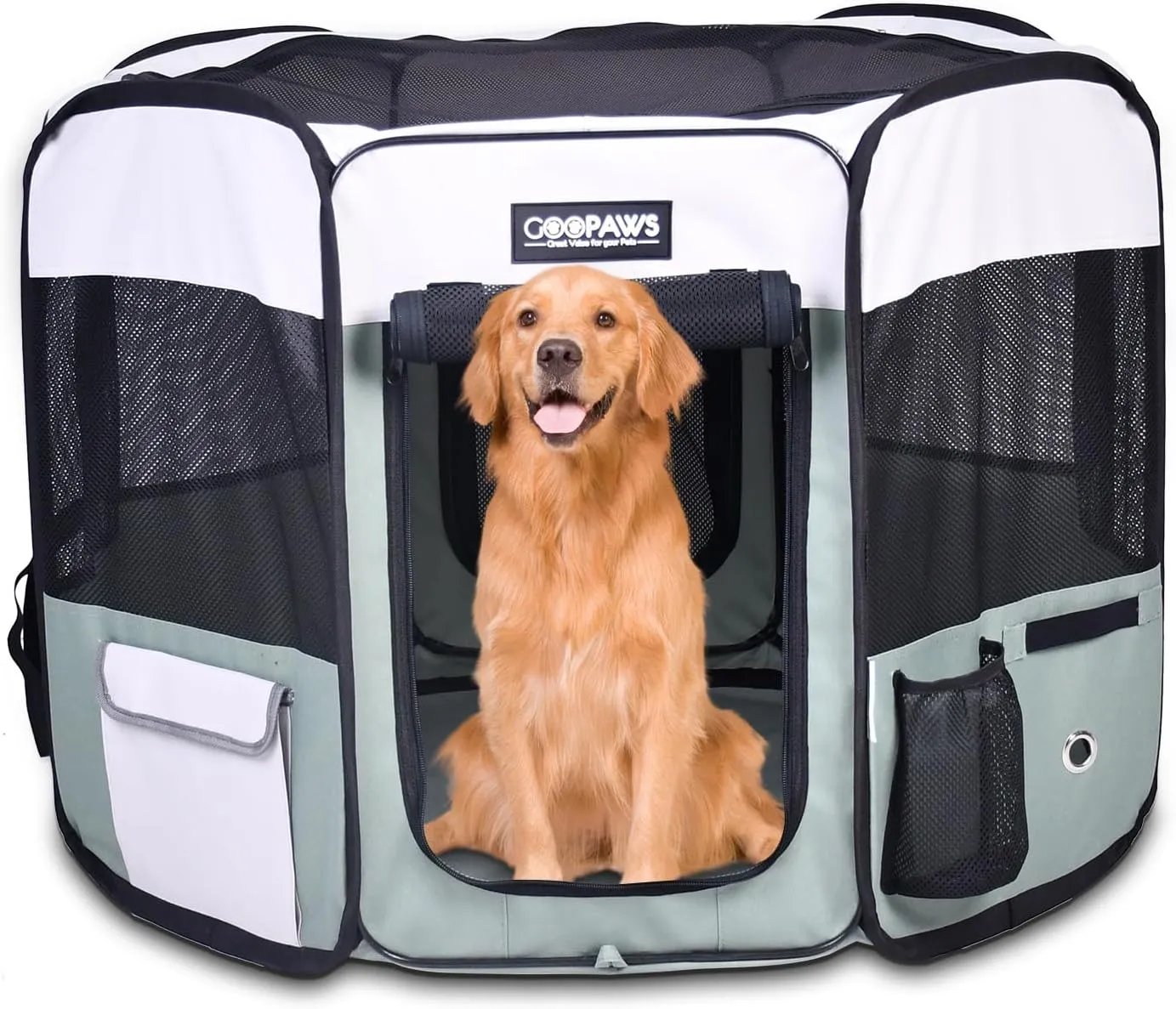 JESPET 61" Pet Dog Playpens, Portable Soft Dog Exercise Pen Kennel with Carry Bag for Puppy Cats Kittens Rabbits,Shale Green