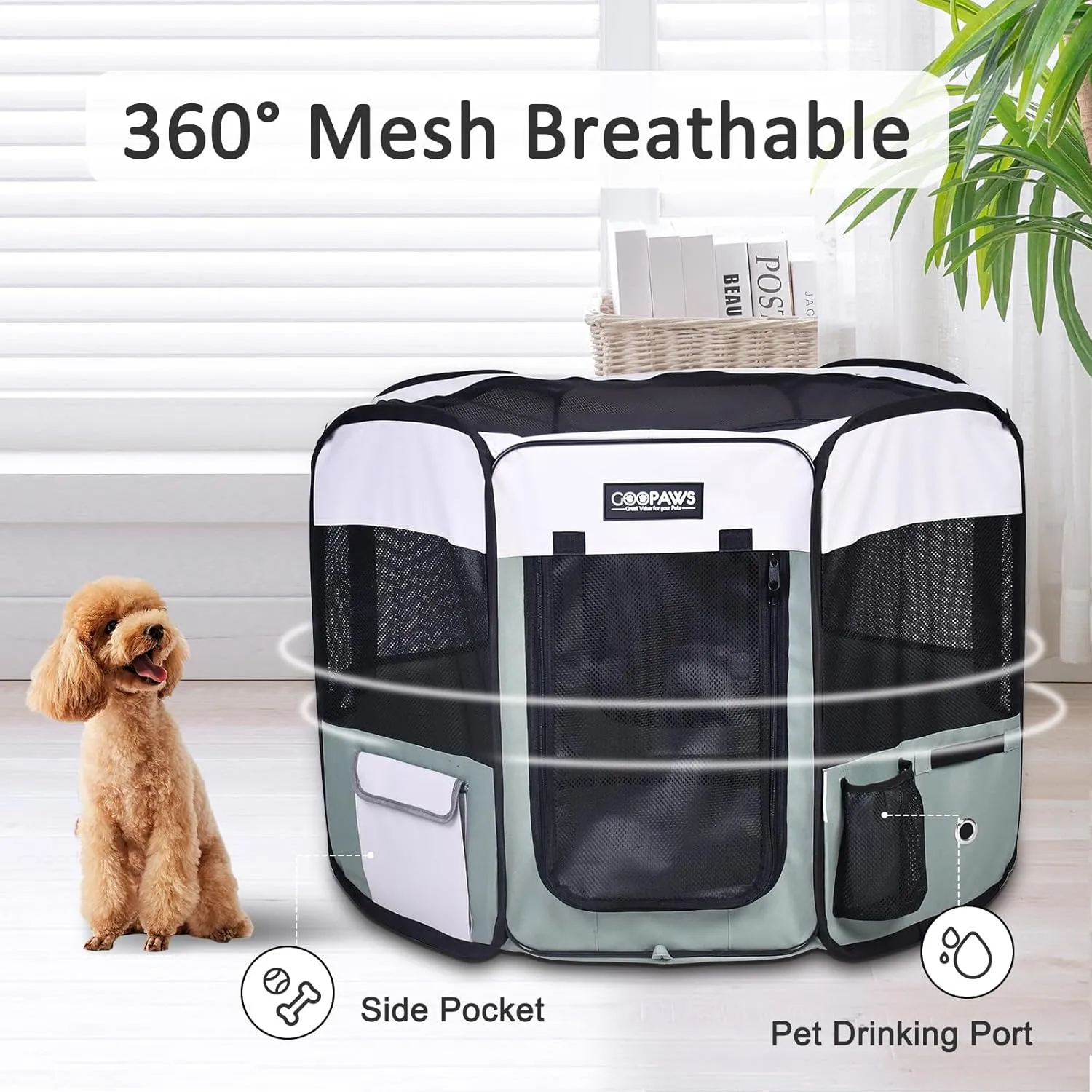 JESPET 61" Pet Dog Playpens, Portable Soft Dog Exercise Pen Kennel with Carry Bag for Puppy Cats Kittens Rabbits,Shale Green