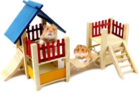 kathson Natural Wooden Hamster Playground Gerbils Houses Hideouts Activity Climbing Ladder Platform for Small Animals, Dwarf Mice, Gerbil