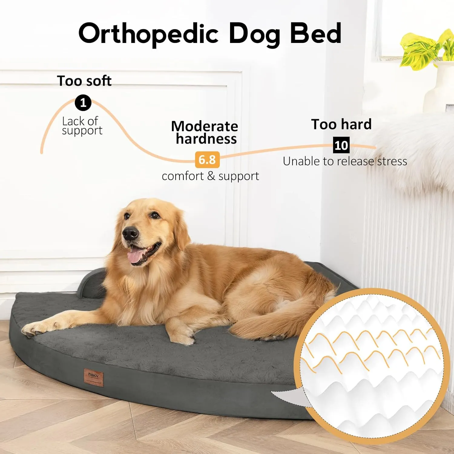 Large Orthopedic Dog Bed with Sides XL Dog Beds with Removable Washable Cover Non-Slip Waterproof Pet Bed for Extra Large Dogs - Dark Grey XL