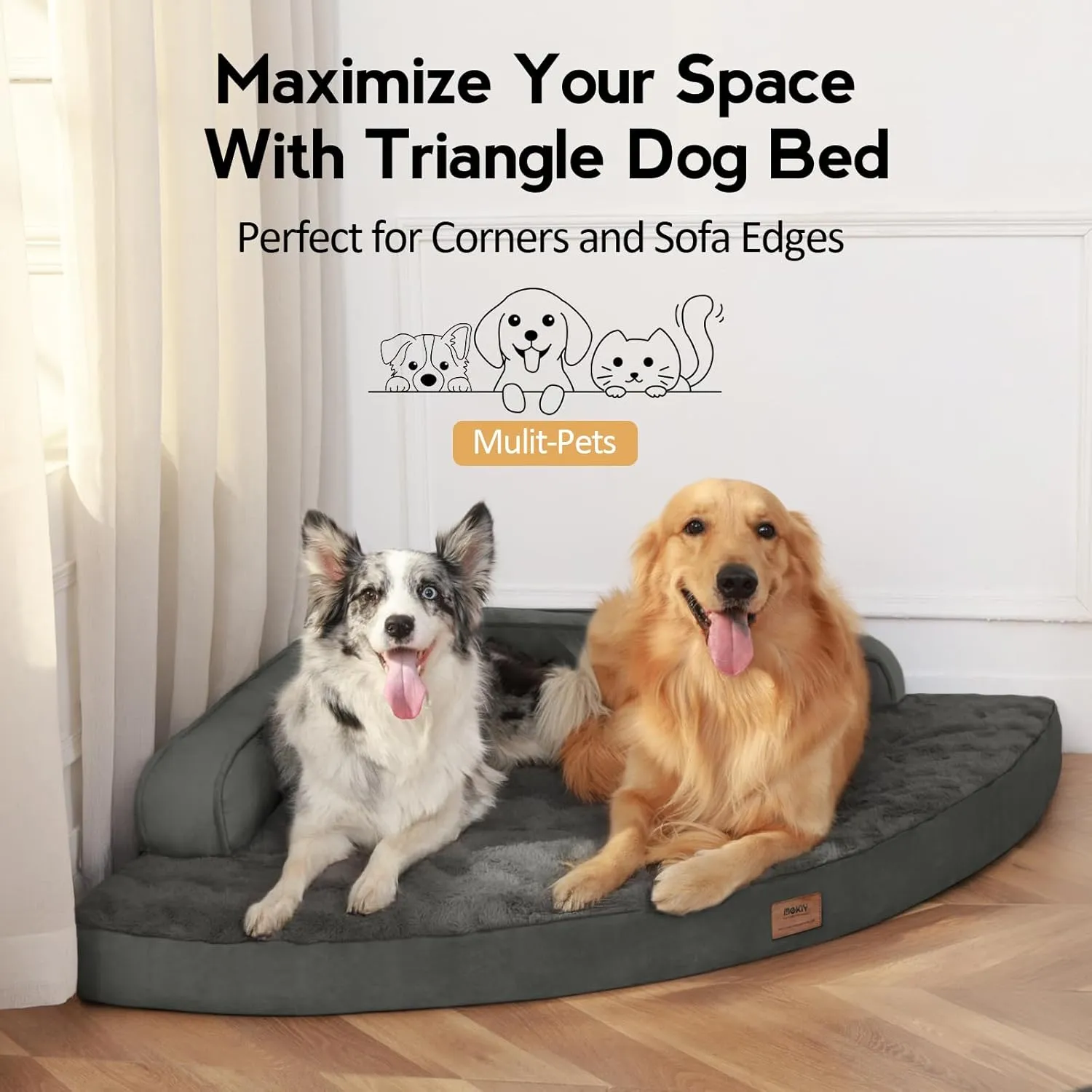 Large Orthopedic Dog Bed with Sides XL Dog Beds with Removable Washable Cover Non-Slip Waterproof Pet Bed for Extra Large Dogs - Dark Grey XL