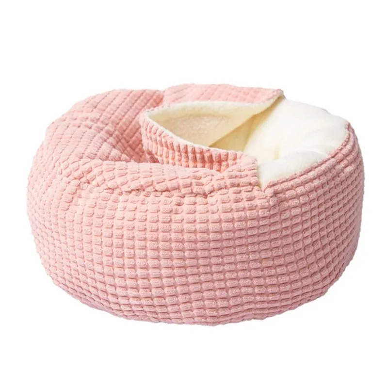 Luxury Pet Dog Cat Bed round Cat Warm Bed Washable House Cat Bed for Small Dogs Nest Semi-Closed Tent with Dirt Resistant Base