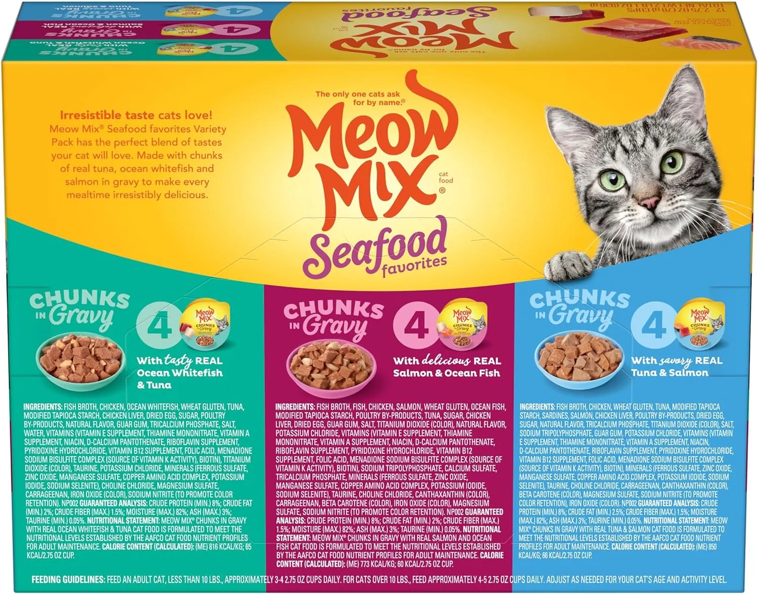 Meow Mix Seafood Favorites Chunks in Gravy Wet Cat Food Variety Pack, 2.75 Ounce (Pack of 12)