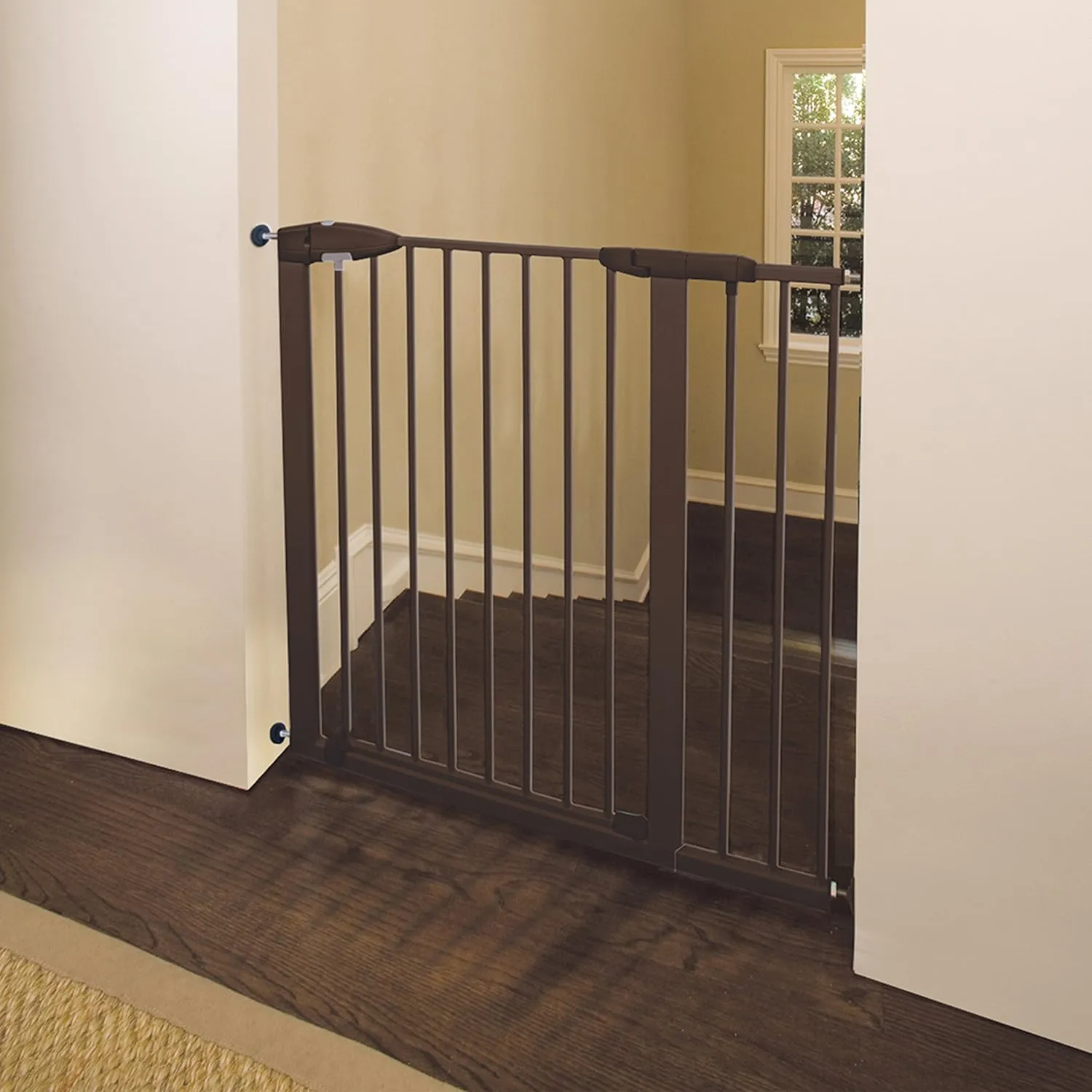 Munchkin Easy Close XL Pressure Mounted Baby Gate for Stairs, Hallways and Doors, Walk Through with Door, 29.5" - 51.6" Wide, Metal, Bronze