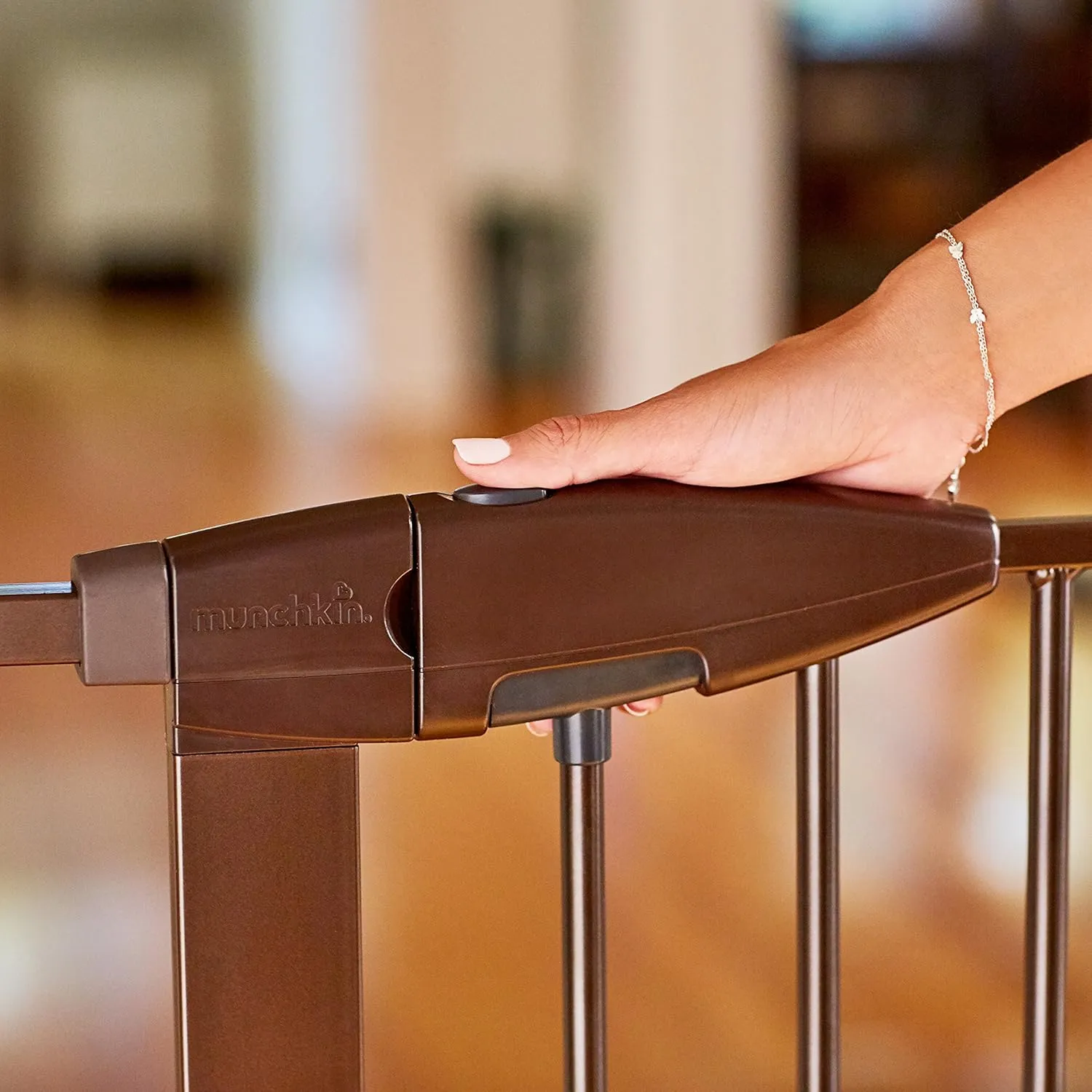 Munchkin Easy Close XL Pressure Mounted Baby Gate for Stairs, Hallways and Doors, Walk Through with Door, 29.5" - 51.6" Wide, Metal, Bronze