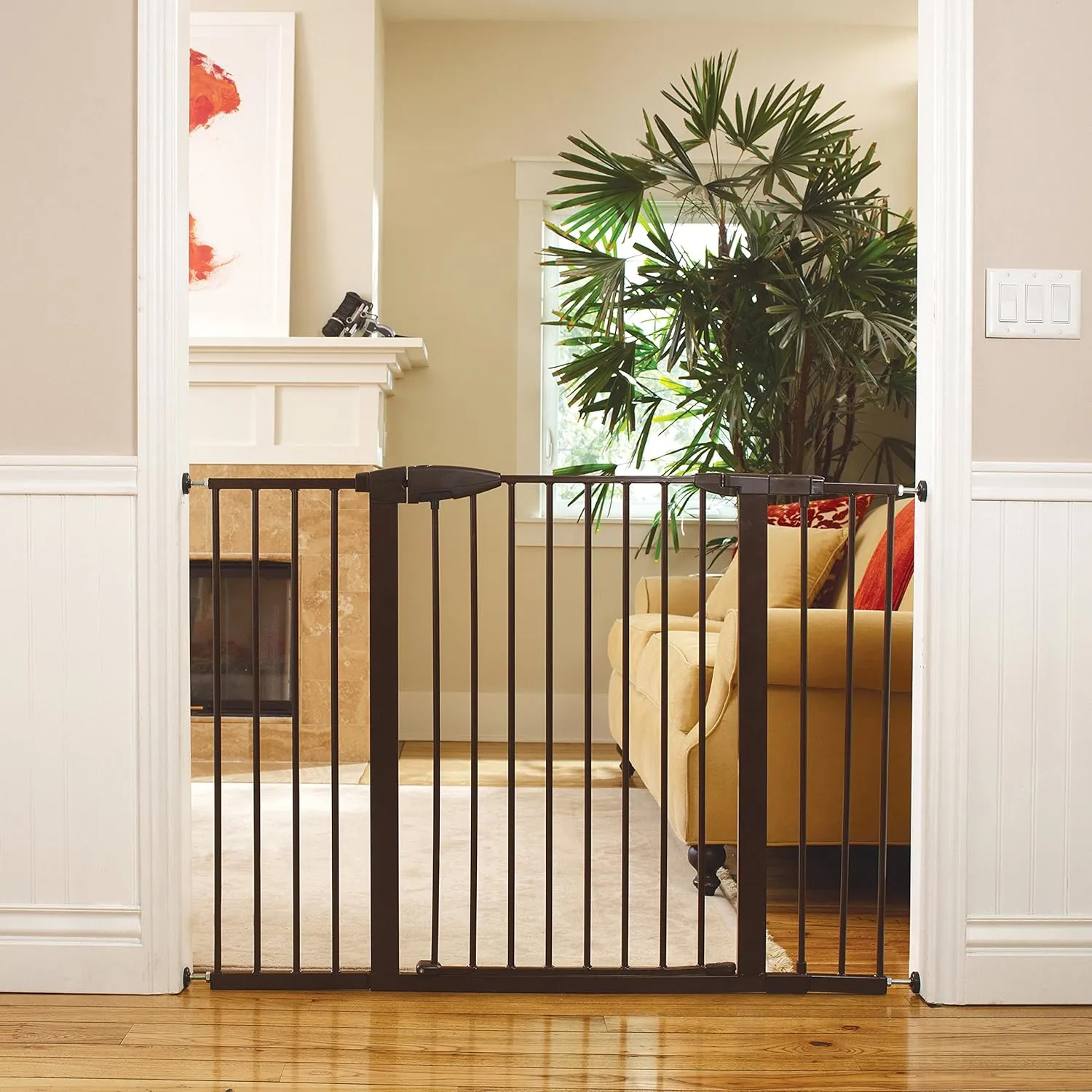 Munchkin Easy Close XL Pressure Mounted Baby Gate for Stairs, Hallways and Doors, Walk Through with Door, 29.5" - 51.6" Wide, Metal, Bronze