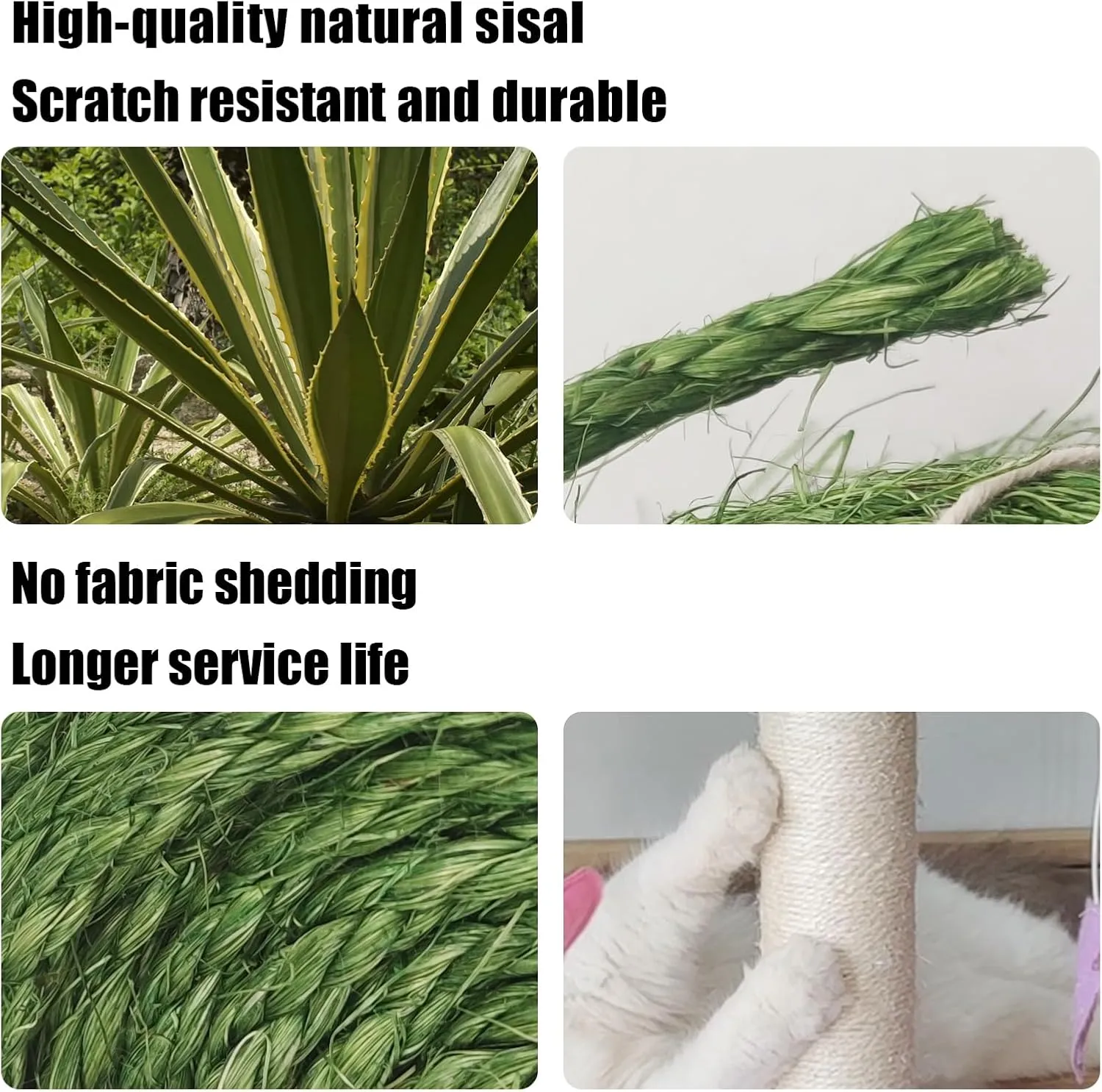 Natural Sisal Rope for Cat Scratcher, 1/4 Inch 65FT Sisal Rope for Cat Scratching Post Repair Replacement, Multi Color Cat Scratch Tree Rope Replacement, Solid Black