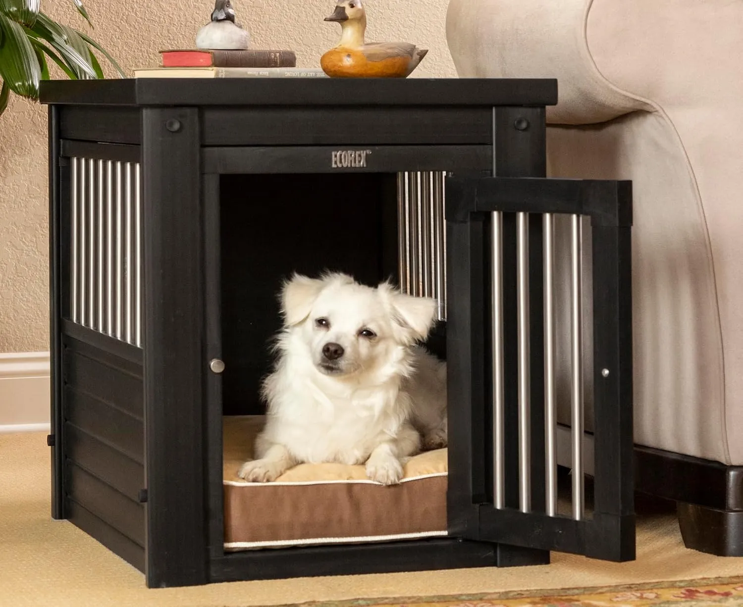 New Age Pet ECOFLEX Dog Crate End Table - Furniture-Style Pet Crate for Crate Trained Dogs - Stainless Steel Tubing & a Latched Closure - 10 Year Manufacturer's Warranty