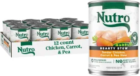 Nutro Hearty Stew Cuts in Gravy Adult Wet Dog Food Tender Chicken, Carrot & Pea Stew, 12.5 oz Cans (12 Count, Pack of 1)
