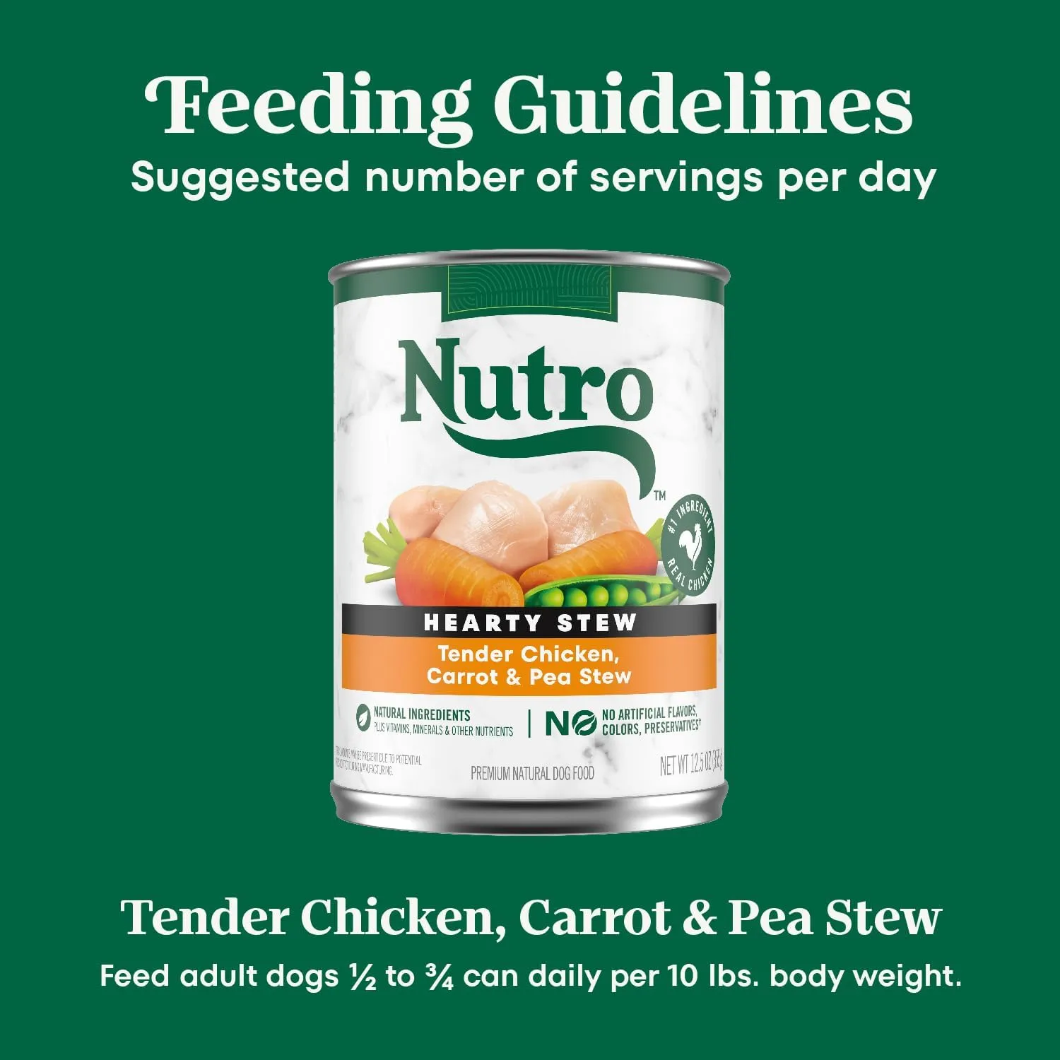Nutro Hearty Stew Cuts in Gravy Adult Wet Dog Food Tender Chicken, Carrot & Pea Stew, 12.5 oz Cans (12 Count, Pack of 1)
