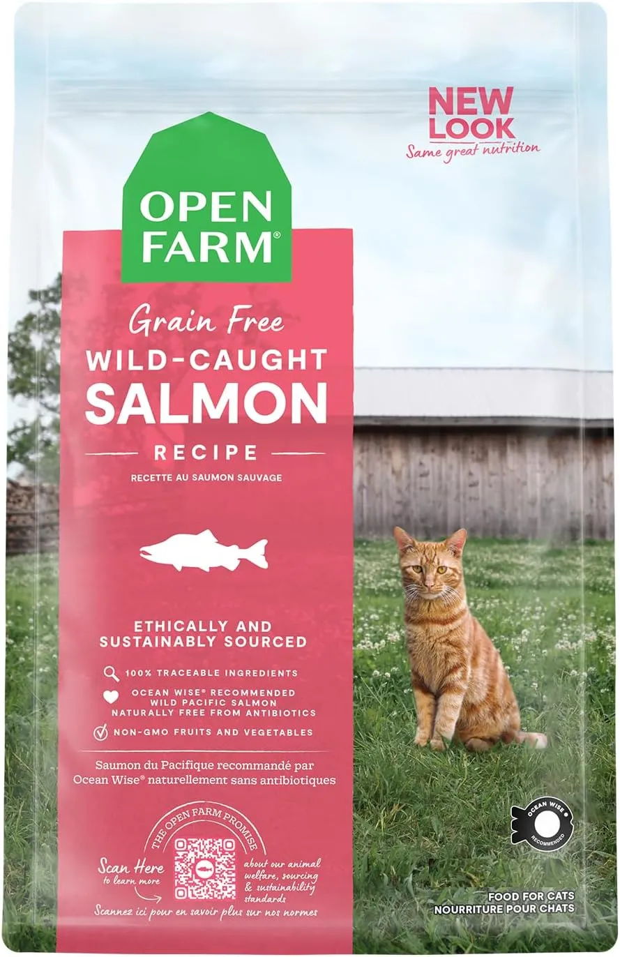 Open Farm Wild-Caught Salmon Grain-Free Dry Cat Food, Responsibly Sourced Pacific Salmon Recipe with Non-GMO Superfoods and No Artificial Flavors or Preservatives, 4 lbs