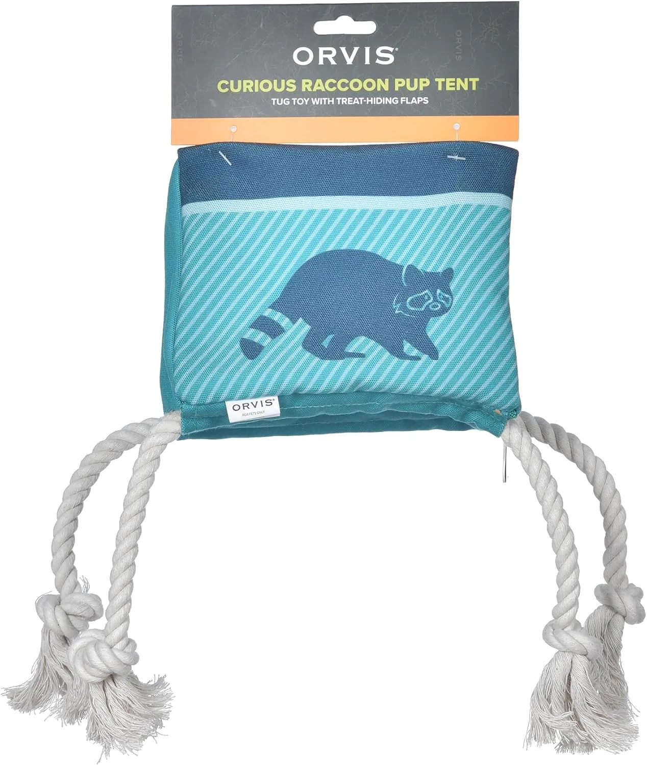 Orvis Dog Curious Raccoon Pup Tent Plush Toy with Treat Hiding Flaps; Tug and Treat Dog Toy - Durable, Interactive Chew Toys with Squeaker; with Fun Tug Ropes for Extra Fun
