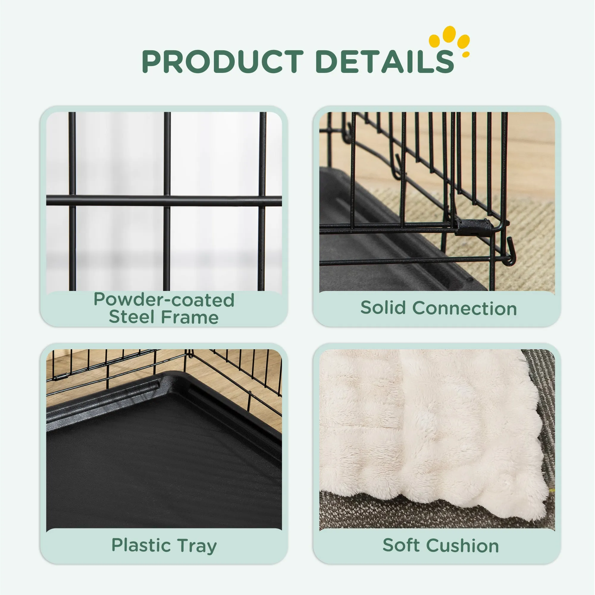 PawHut Foldable Dog Crate with Two Doors with Tray, Soft Cushion, for Extra Small Dogs, 60 x 40 x 50, Black